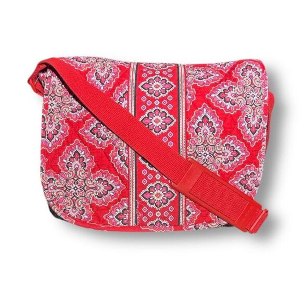 Vera Bradley Frankly Scarlet Messenger Bag Red Pink Quilted Tote‎ Laptop Boho